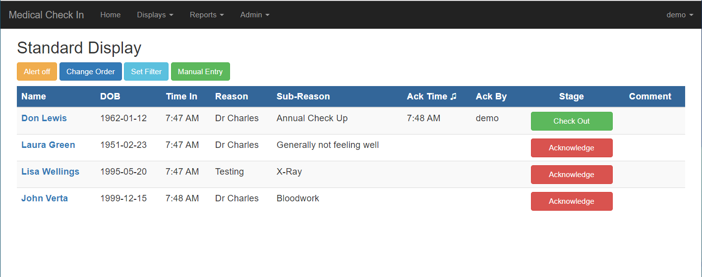 Medical Check In makes it easy to organize your customers into a check list style display.